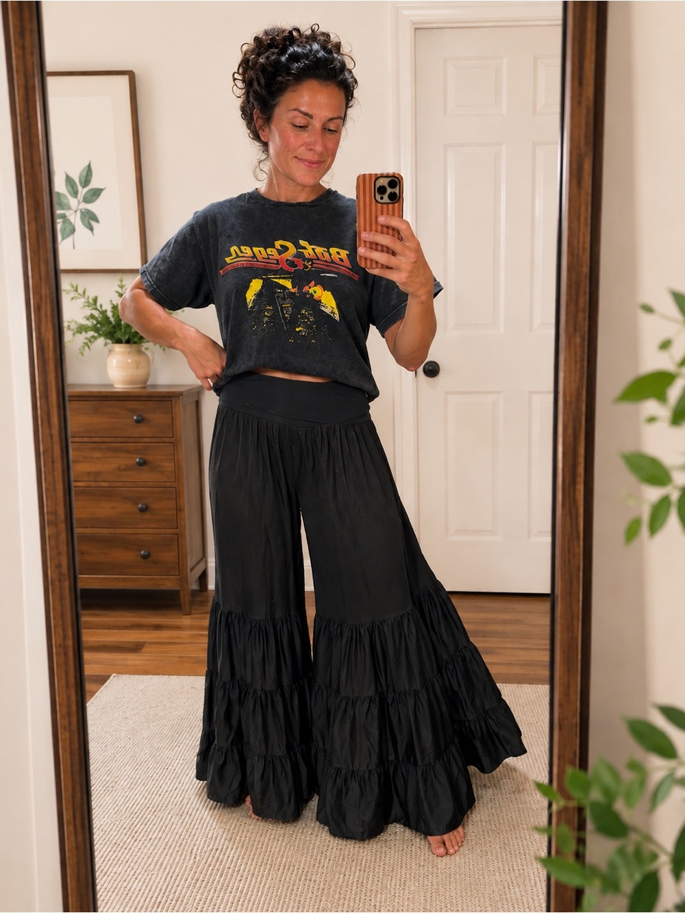 Magdalena Black Tiered Ruffle Wide Leg Palazzo Pants Small Made in USA